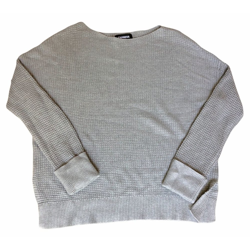 Express Small Gray Grey Waffle‎ Knit Pull Over Sweater Side Slits Top Sweatshirt